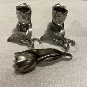 Vintage 1986 Seagull Pewter Canada candlestick holder and snuffer - tulip design